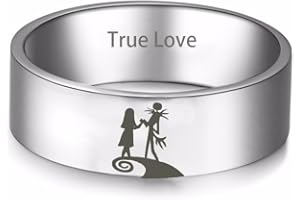 OIDIMS The Nightmare Before Christmas Jack and Sally Skull Couple Matching Rings Never Dies True Love Engagement Wedding Band Stainless Steel Silver Ring Anniversary Valentine's Day Promise Gift for Lover Boyfriend Girlfriend