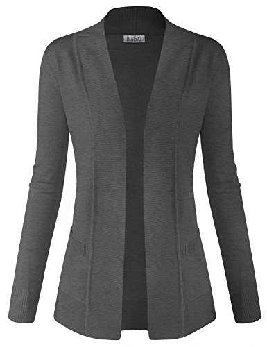 BIADANI Women Classic Soft Long Sleeve Open Front Cardigan Sweater Charcoal 3X-Large