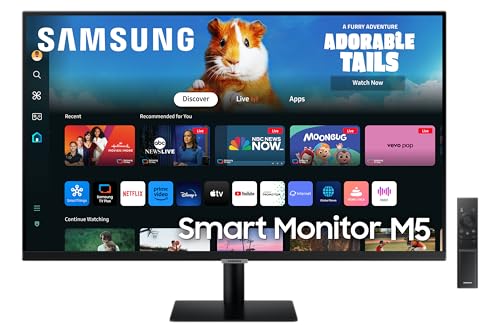 Samsung Smart Monitor M5 (S32DM502), Flat 32'', 1920x1080 (Full HD), Smart Hub con app di streaming, Office 365, Gaming Hub, Speaker integrati, Telecomando, WiFi, HDMI, USB