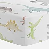 Carousel Designs Watercolor Dinosaurs Crib Sheet - Organic 100% Cotton Fitted Crib Sheet - Made in the USA