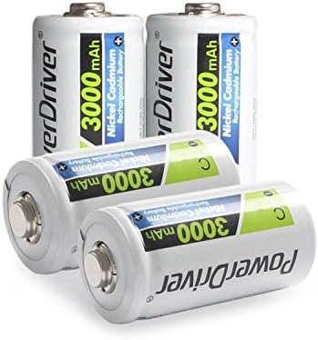 PowerDriver C Size C Cell 3,000mAh Ni-CD Rechargeable Batteries,Pack of 4