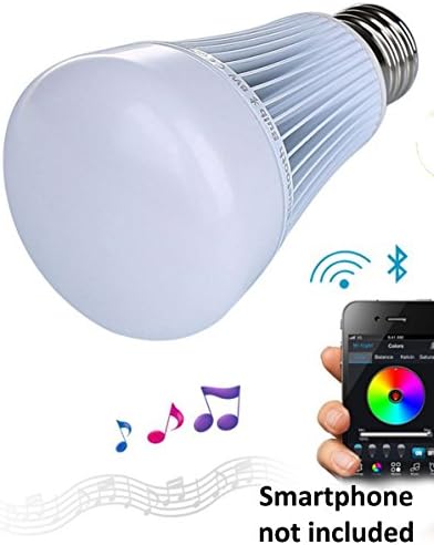 Bluetooth Light Bulb LED controlled by Smartphone with free Apple / Android App, Dimmable and Multi Color Changing with Music mode for dancing light effect.
