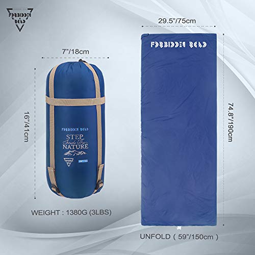 Forbidden Road 380T Nylon Portable Sleeping Bag Single 0 ℃/ 30 ℉(5 Colors) Lightweight Water Resistent Envelope for Man Woman 4 Seasons Camping, Hiking, Backpacking (Royal Blue, 0℃ / 30℉)