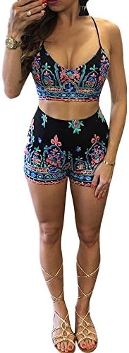 TOPUNDER Blouse Women Ladies Print Pants Set Backless Sexy Beach Crop Tops and Shorts (M, Multicolor)
