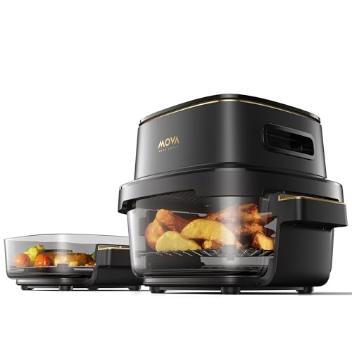 Mova AF20 Pro Portable Air Fryer, 6.5L Compact Size with 2 Removable Glass Containers Airfryer 8 Presets Cooking Option Fryer, LED Touch Screen Air-Fryer with Rapid Air Technology, 1700W Ultra-Quiet