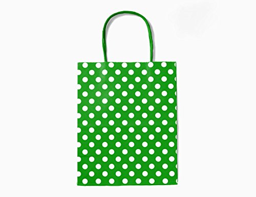 12CT MEDIUM GREEN POLKA DOT BIODEGRADABLE, FOOD SAFE INK & PAPER, PREMIUM QUALITY PAPER (STURDY & THICKER), KRAFT BAG WITH COLORED STURDY HANDLE (Medium, P.Green)