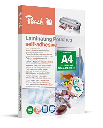 Peach Laminierfolien A4 Selbstklebend 100 Stück 2 x 80 mic (160µm) glänzend
