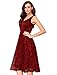 Noctflos Women's Red Lace Midi Cocktail Evening Dress for Wedding Guest Mother of The Bride