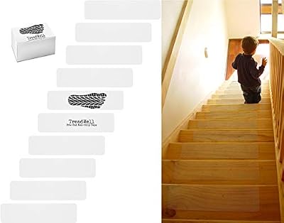 Treadwell Clear Comfort Adhesive Non Slip Stair Treads. Grit-Free, Non-Abrasive, PVC-Free Pre-Cut Safety Tape Prevents Slips and Falls.