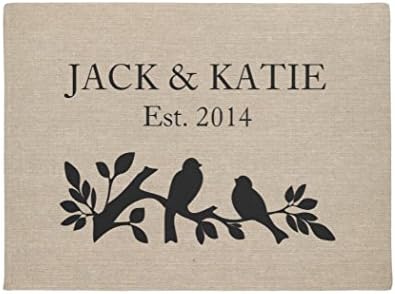 Hbesa Custom names linen burlap rustic jute love birds doormat30(L) x 18"(W)