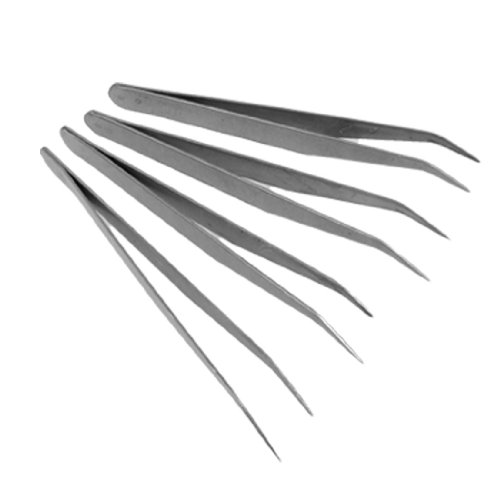 Uxcell a11031700ux0273 Silver Tone 5 Inch Length Metal Bent Tip Tweezers Metal (Pack of 4)