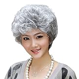 Short Silver Grey Fluffy Slight Curl Wavy Wig Middle Age Women Wig Mother Wig Office Lady OL Wig Gift For Mother