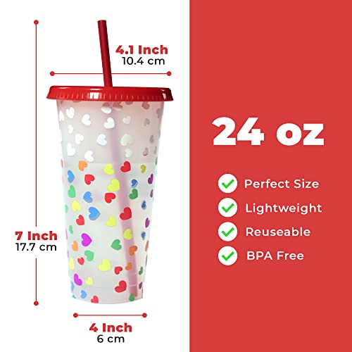 Monadey Color Changing Cups with Lids and Straws 5 Pack 24 oz Plastic