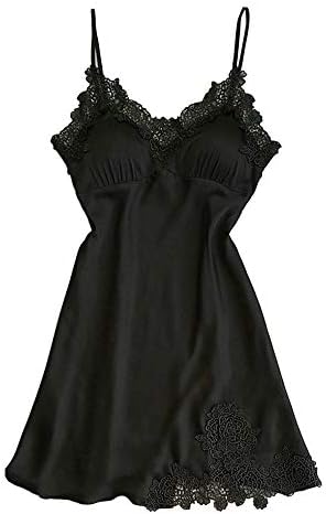 Women's Satin Lingerie Floral Embroidery Babydoll Sleepwear Lace Chemise Soft Nightgown Robe
