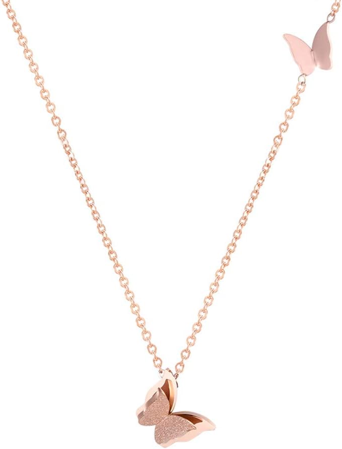 UPLEYButterfly Necklace Pendant Titanium Stainless Steel 18K Rose Gold Plated For Girls Women By Promices