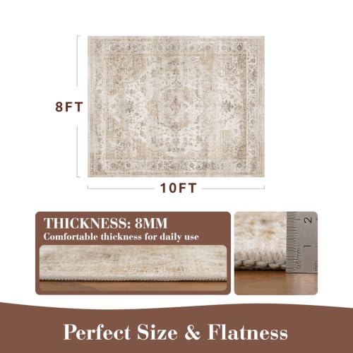 MontVoo-Area Rug 8X10 Rugs for Living Room-Beige Machine Washable Rug-Soft Living Room Rug-Vintage Non Slip Carpet-Rugs for Bedrooms Dining Room Living Room Office