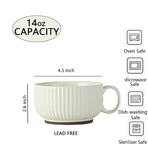 Oidium Coffee Mugs Set of 2,14 oz Coffee Tea Cups Ceramic with Handle,Soup Mug,Ceramic Coffee Mugs for Cappuccino,Milk,Cereal,Yogurt,Hot or Cold Beverages (grayish-white/light yellow)