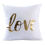 Kingla Home Decorative Throw Pillow Covers Golden Love White Pillow Cases 18x18 inch Square Couch Cushion Covers