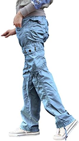 Women's Casual Cargo Pants Solid Military Army Styles Cotton Trousers Sky Blue M