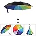 BAGAIL Double Layer Inverted Umbrellas Reverse Folding Umbrella Windproof UV Protection Big Straight Umbrella for Car Rain Outdoor with C-Shaped Handle Rain Bow