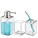 mDesign Bathroom Accessory Set, Soap Dispenser Pump, Toothbrush Holder Stand, Tumbler Cup - Set of 3, Clear/Brushed Stainless Steel