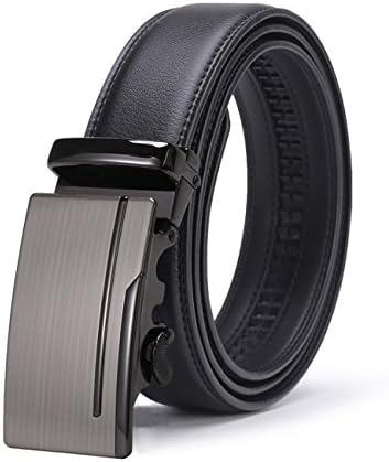 Gnorall Men's Solid Buckle with Automatic Ratchet Leather Belt 35mm