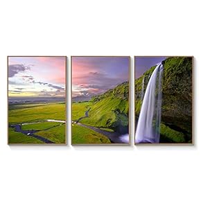 Floating Framed Canvas Wall Art for Living Room, Bedroom Landscape Gorge Mountain River Grassland Canvas Prints for Home Decoration Ready to Hang - 16"x24"x3 Panels