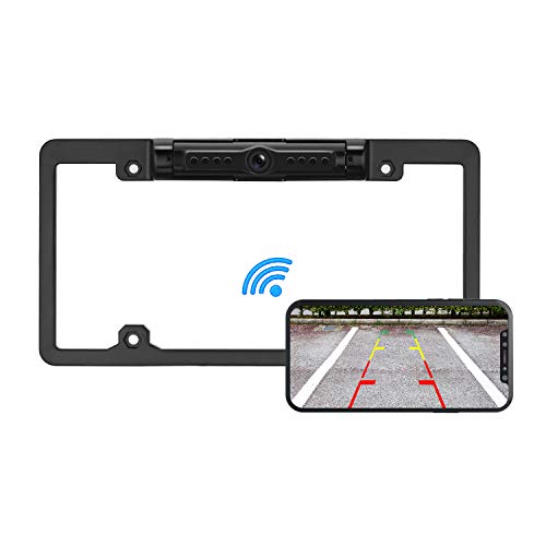 Yakry HD Digital Wireless Backup Camera with License Plate Frame WiFi App for Cars/Minivans/Pickup Trucks with 170 Degree Angle IP69K Waterproof Super Night Vision Guide Line ON/OFF