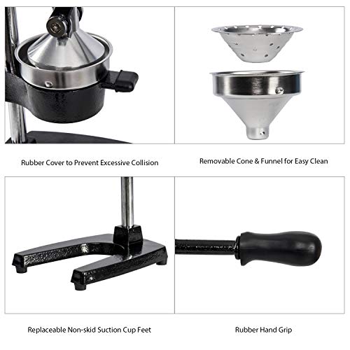 Professional Citrus Juicer - Commercial Grade Hand Press Manual Orange Juicer Lemon Squeezer with Heavy Duty Cast Iron Base and Handle - Non Skid Suction Foot Base - Thumbnail 3