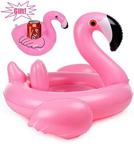 Yarssir Flamingo Pool Float for Kids Inflatable Floats Pool Raft Ride-ons for Baby Infants + Inflatable Drink Holder 2 Pack, 100% Safe Swimming Pool Toys for Party Beach Pool(Flamingo)