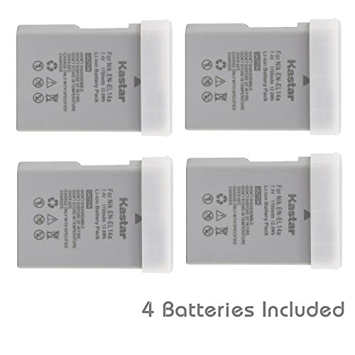 Kastar Battery (4-Pack) for Nikon EN-EL14, EN-EL14a, MH-24 and Coolpix P7000, P7100, P7700, P7800, D3100 DSLR, D3200 DSLR, D3300 DSLR, D5100 DSLR, D5200 DSLR, D5300, D5500 DSLR, Df DSLR Cameras