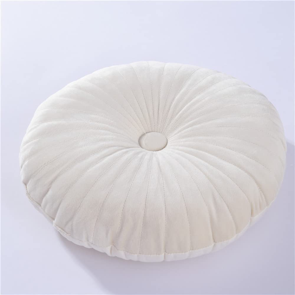 NatureMan Round Throw Pillow, Velvet Decoration Small Pillow, Pumpkin Cushion Suitable for Living Room Sofa Bed Floor, 13.7 Inches, Cream