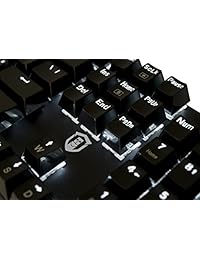 Plugable 104 Key Teclado mecánico para escribir y los jugadores de tamaño completo con retroiluminación, MX "Clicky Azul Interruptores, double shot Keycaps, y n key Rollover ajustable, color blanco