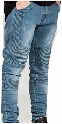 VOYAGEA Tide brand trousers pants feet wrinkle Slim Europe and the United States jeans (35W, blue)