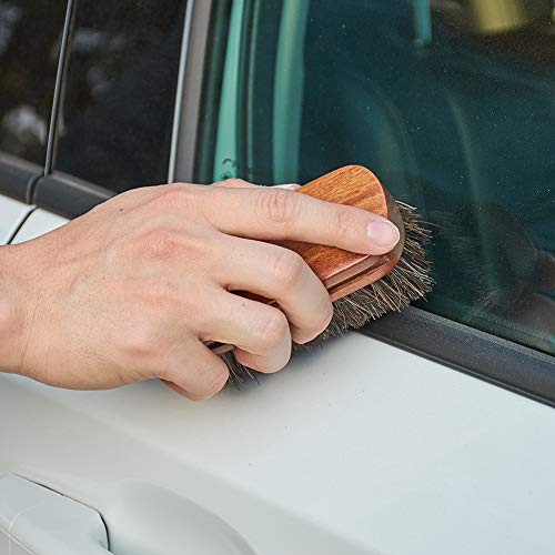 Jscarlife Horsehair Shoe Shine Brush - 100% Soft Genuine Horse Hair Bristles - Unique Concave Design Wood Handle - Comfortable Grip, Anti Slip - for Boots, Shoes & Other Leather Care