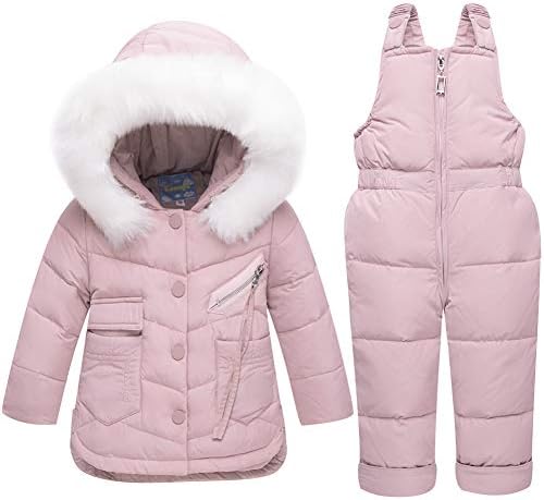 Unisex Baby Toddler Winter Snowsuit Ski Snowpants Bib Down Coat Hooded Puffer Jacket 2 Piece Set Outfit