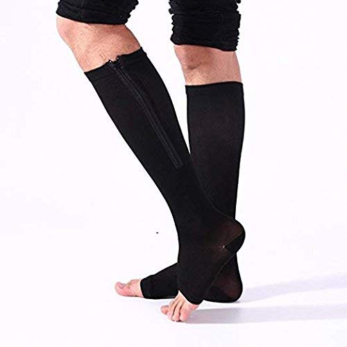 Zipper Compression Socks 2 Pair Zip Guard Skin Protection & Open Toe