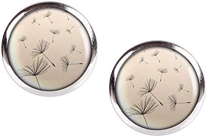 Stud Earring Pair with Cabochon Picture Breath-flower lion-tooth dog flower Many flowers silver different sizes
