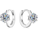 14K Gold Over S925 Sterling Silver 1ct VVS1 D-color Diamond Hoop Earrings for Women, Six-Prong Design, Ideal for Birthday Gifts for Wife