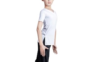 LIBAOBAOYO Boys Dance Shirt Notch Neck Latin Ballroom Tango Performance Pullover Stretchy Dancewear