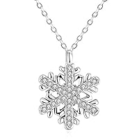 Wonvin 18K White Gold Plated Cubic Zirconia Snowflake Shaped Pendant Necklace for Women