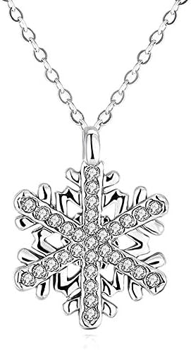 Christmas Gifts Fashion Jewelry White Gold Plated Cubic Zirconia Snowflake Shaped Pendant Necklace for Women