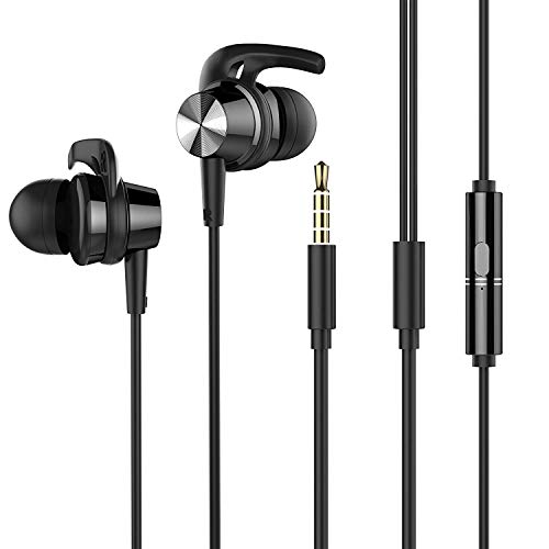 Earphones, USTEK in-Ear Wired Earbuds Stereo Sound Headphones with Microphone & Volume Control and Powerful Bass for iOS Android System (Black)