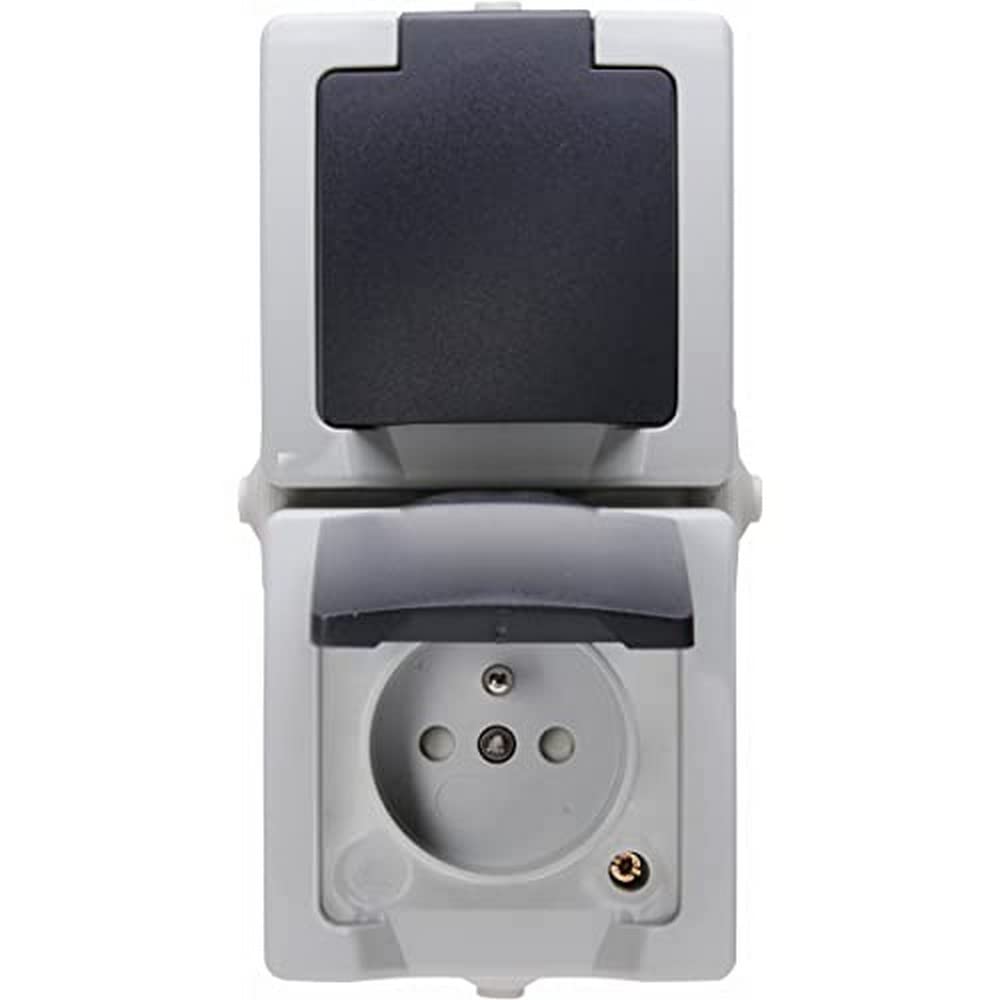 Kopp 138856007 Central Contact Protected Double Plug Socket with Cover and Child Protection, AP/FR Nautic Grey Price for 1 Each