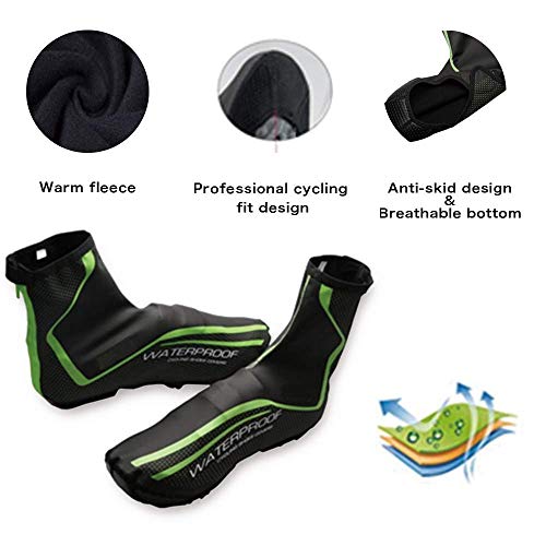 Men's Cycling Shoes Covers,Winter Lightweight Waterproof Windproof Warmer Mountain Road Bike Cover Shoes for Outdoor Sports (Green, L)