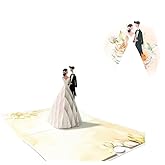 3D Pop-Up Wedding Card – Handmade Bride & Groom Greeting Card for Wedding, Engagement, Anniversary, or Bridal Shower – Elegant Romantic Gift with Envelope, W12