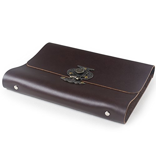 Ancicraft-Refillable-Leather-Journal-Diary-Notebook-with-Retro-Flower-Vase-Lock-6-Ring-Binder-A5-Lined-Craft-Paper-with-Gift-Box-Dark-Coffee-A5-Lined-Craft-Paper