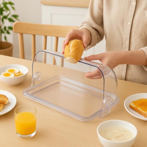 Porta Pão Acrílico 30 cm Basculante Premium – Grande, Resistente e Transparente com Tampa Abre e Fecha