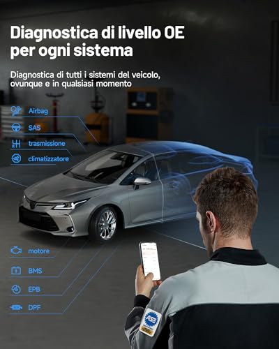 TOPDON TopScan Master Car Diagnosis, OBD2 Professional Bluetooth Diagnostic in Italian, Car Scanner for iOS and Android, 30+ Reset Services, Active Test, CAN FD&DoIP, FCA/Nissan/Renault SGW