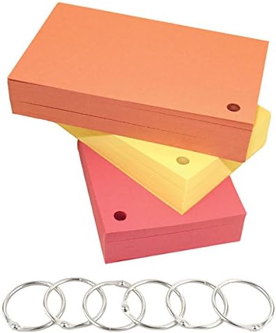 Debra Dale Designs - 300 - Three Colors - 100 Cherry, 100 Yellow, 100 Salmon - Blank 3" X 5" Standard Smooth Finish 110# Index Cards Note Cards - Single Hole Punched With Six (6) Metal Binder Rings